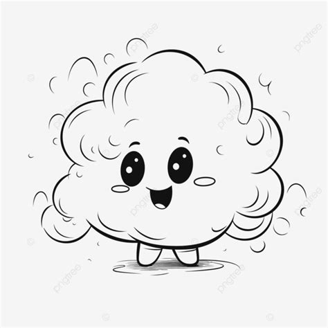 Cute Cartoon Cloud With Big Eyes And Smiling Cartoon Design Outline ...