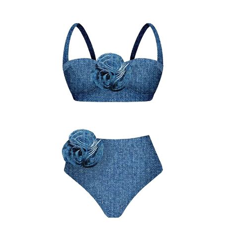 D Flower Bikini Underwire Swimsuit With Skirt High Waist Swimwear For Women Push Up Two