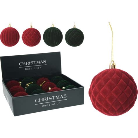 Check And Stripe Flocked Baubles 80mm Dzd