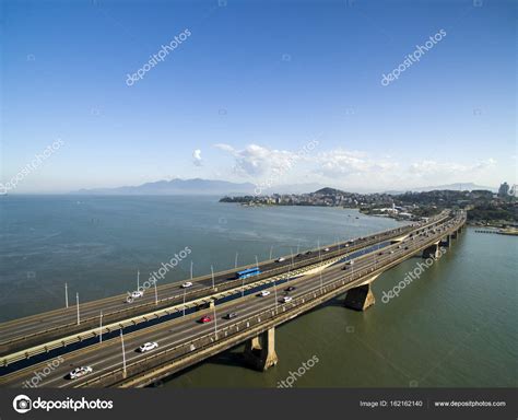 Aerial view Pedro Ivo Campos Bridge in Florianopolis. Santa Catarina