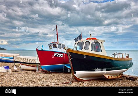 Fishing Boats On The Shingle Beach At Beer A Picturesque Small Coastal