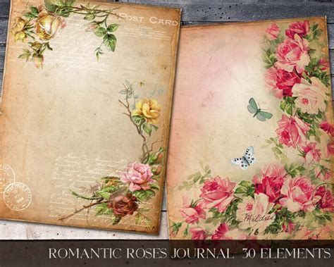 Romantic Roses Journal Shabby Journal Pages Digital Etsy