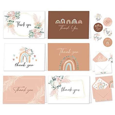 Decorably 24 Boho Thank You Cards With Envelopes 6 Designs Of Boho