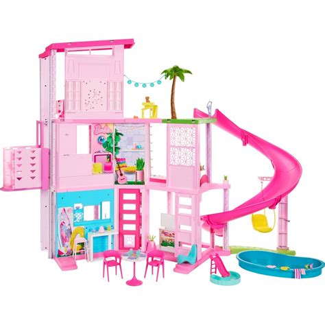 Barbie Dreamhouse Pool Party Doll House with 75+ pc, 3 Story Slide ...