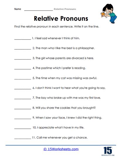 Relative Pronouns Worksheets 15 Worksheets