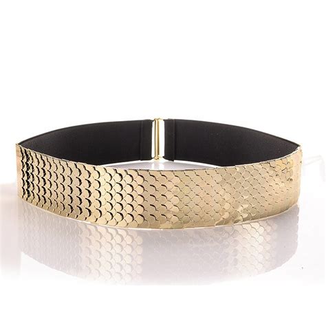 2018 Women Band Elastic Mirror Metal Waist Belt Mermaid Scale Metallic