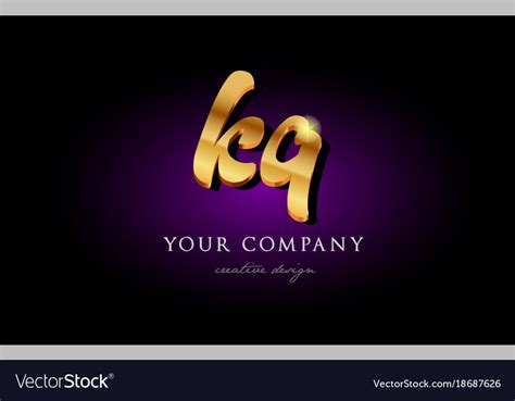 Kq K Q 3d Gold Golden Alphabet Letter Metal Logo Vector Image