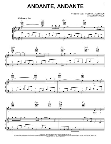 Download Abba Andante Andante Sheet Music Notes And Chords For Piano