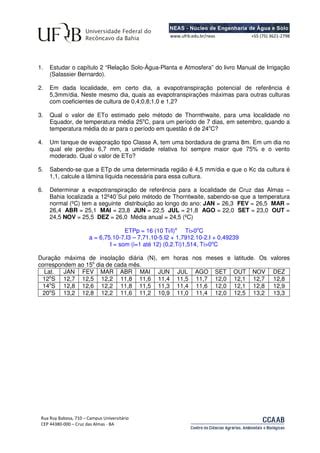 Lista de exercícios 1 pdf