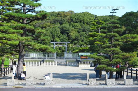 秋の大仙公園（大阪府堺市）：公園の北東に隣接する仁徳天皇陵古墳（拝所）の写真素材 208047219 イメージマート