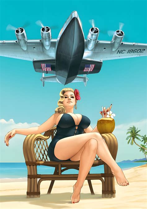 Rule 34 Big Breasts Blonde Hair Boeing B 314 Female One Piece Swimsuit Pinup Romain Hugault