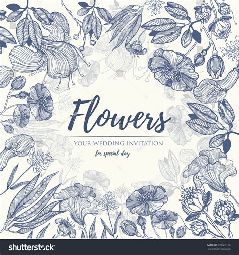 Vector Beautiful Frame Sketch Flowers Leaves Stock Vector (Royalty Free ...