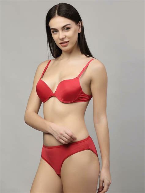 Prettycat Red Solid Polyester Bra Panty Set Pc Set Fo Jiomart