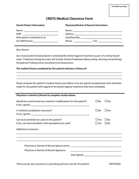 Printable Medical Clearance Form For Dental Treatment Printable Word