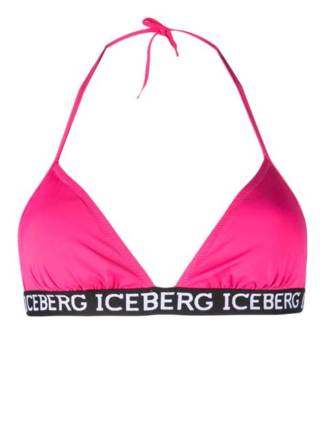 Iceberg Logo Tape Halterneck Bikini Top Pink Editorialist