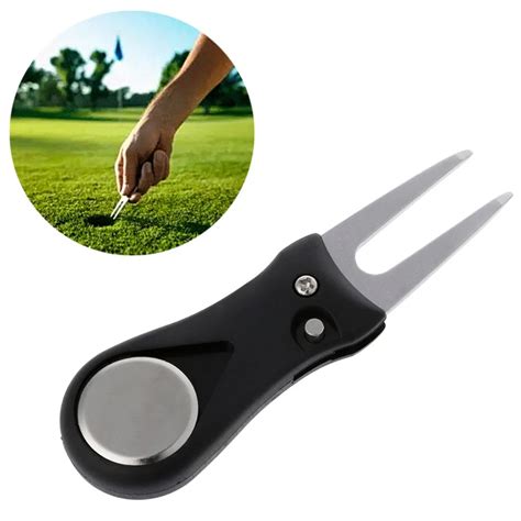 Portable Practical Black Golf Green Divot Repair Switchblade Pitch Mark