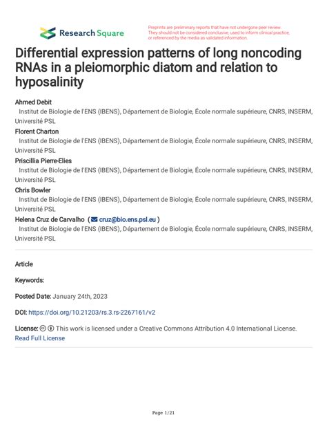 Pdf Differential Expression Patterns Of Long Noncoding Rnas In A Pleiomorphic Diatom And