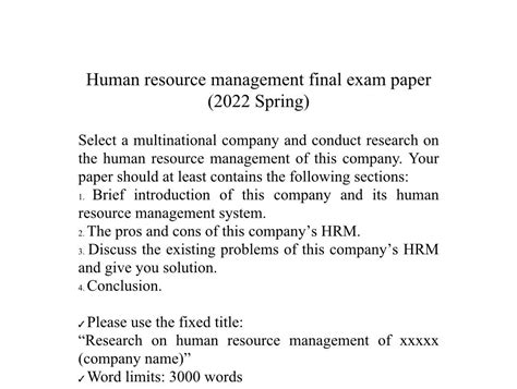 Solved Human Resource Management Final Exam Paper 2022 Chegg