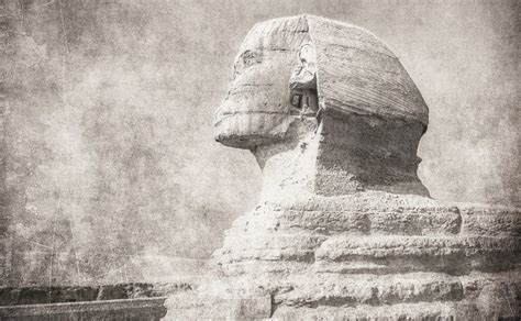 an old photo of the great sphinx at giza in egypt, taken from below