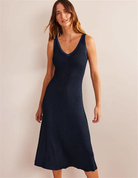 V Neck Knitted Midi Dress Navy Boden Eu