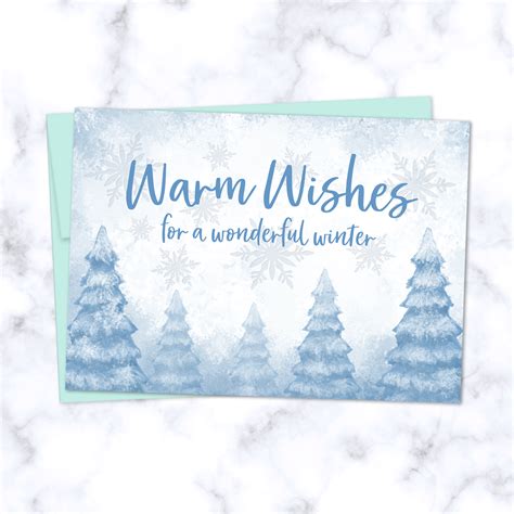 Warm Wishes Holiday Greeting Card with Whimsical Snowy Winter Scene ...