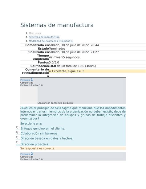 Examen Semana Sistemas De Manufactura Sistemas De Manufactura Mis