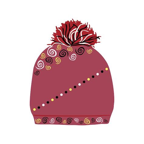 Premium Vector Cute Hand Drawn Winter Hat With Pompom Vector Illustration Of Knitted Doodle