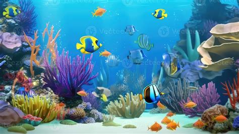Animals of the underwater sea world. Ecosystem. Colorful tropical fish