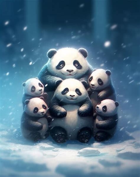 Premium Photo | A family of pandas in the snow