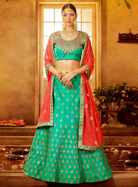 Sea Green Banglori Silk A Line Lehenga Choli