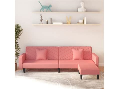 Canap Lit Pratique Places Oreillers Et Repose Pied Rose Velours