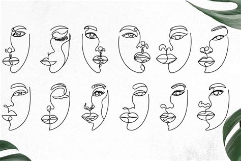 Set of One Line Faces, Abstract Faces One Line Art Bundle