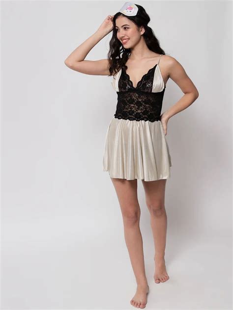 Hot Satin And Lace Honeymoon Babydoll Bikini Dress Ac S Xl At Rs Night Dress Set