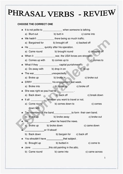 Phrasal Verbs Quiz Esl Worksheet By Mariueu