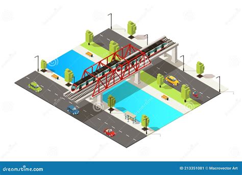 Isometrisch Kleurrijk Spoorwegvervoerconcept Vector Illustratie