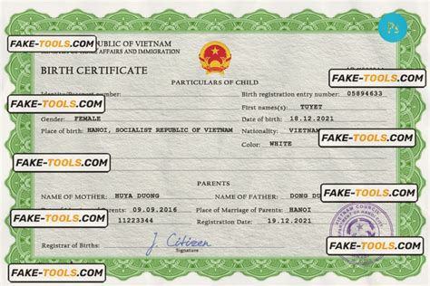 Vietnam Birth Certificate Psd Template Completely Editable Fake Tools