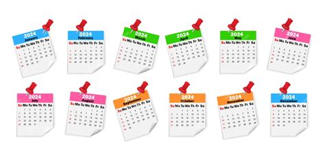 Hojas De Calendario 2024 En Pines Diferentes Meses Del Calendario