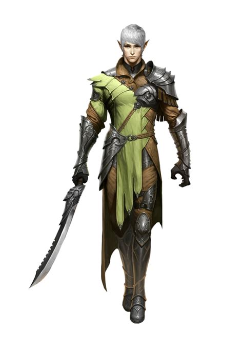 Male Elf Fighter Warrior Armor Green Pathfinder Pfrpg Dnd Dandd 35 5e