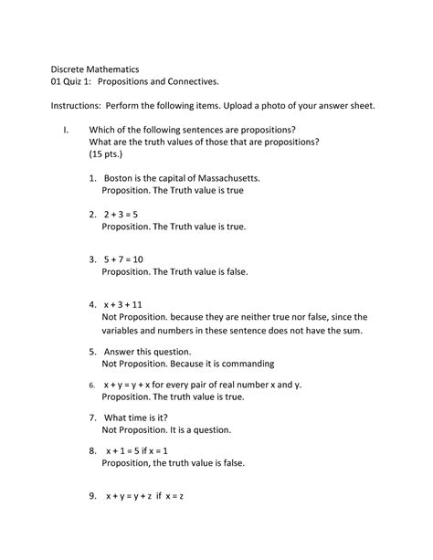 Math Modern World Quiz Discrete Mathematics Quiz Propositions