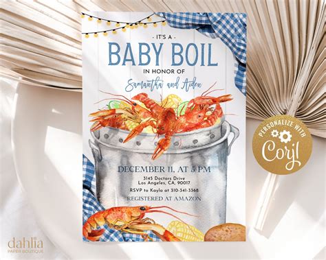 Crawfish Boil Baby Shower Invitation Editable Louisiana Seafood Baby