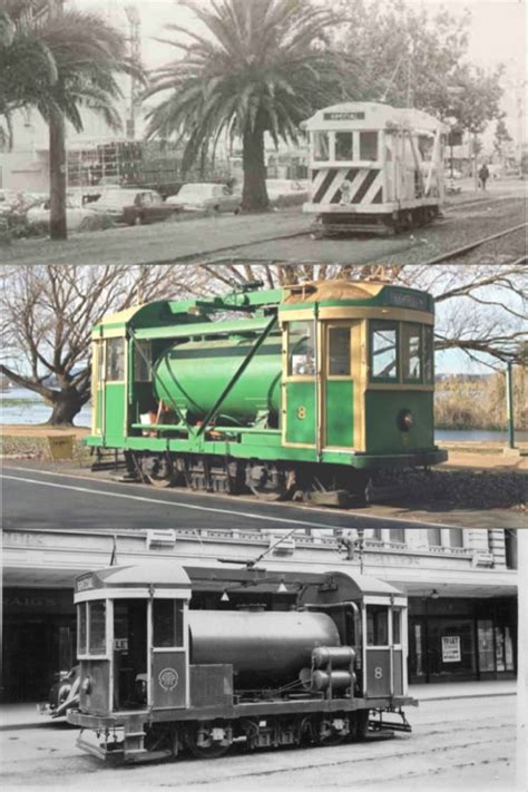 an old and new train are shown in this black and white photo, one is ...