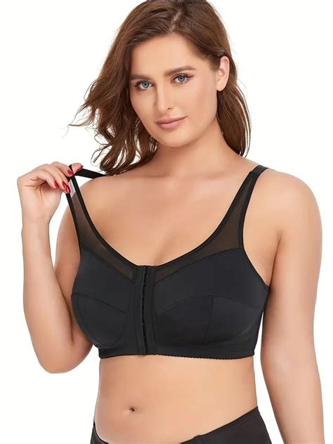 Plus Size Sports Bra Women S Plus Solid Closure Front Padded Temu