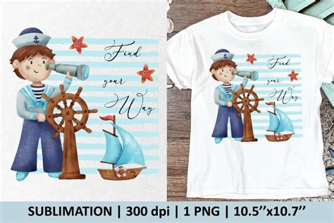 Cute Sailor Boy Sailing Boat Sublimation Design 2660235