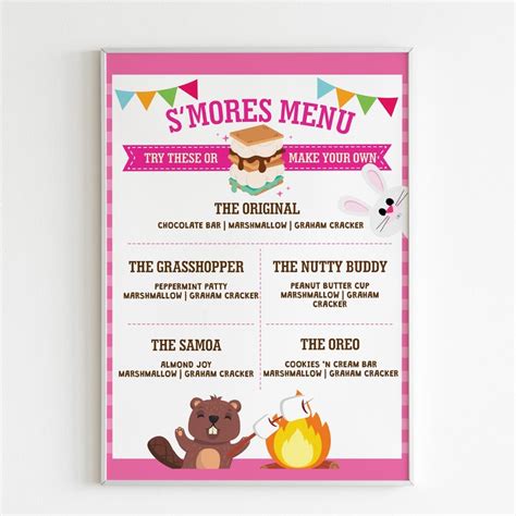 Smores Menu Sign Printable Glamping Smores Party Sign Etsy