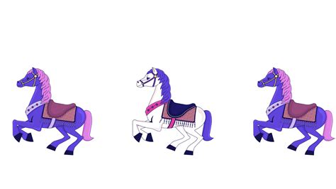 Carousel horses galloping attraction line 2D object animation. Funfair