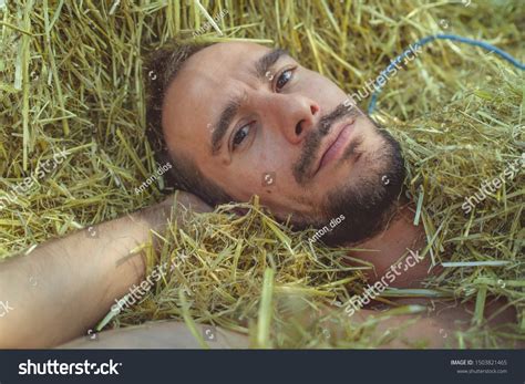Portrait Handsome Man Beard Naked Torso Stock Photo
