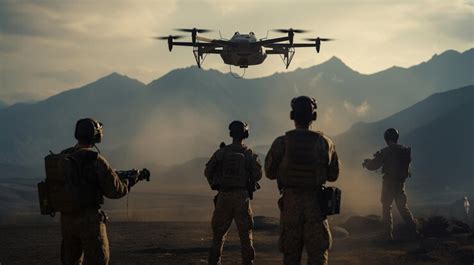 Premium AI Image | Military personnel launch a combat drone to carry ...