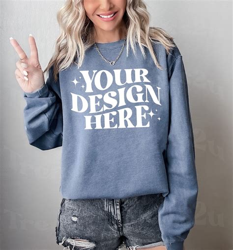 Blue Jean Comfort Colors 1566 Mockup 1566 Sweatshirt Mockup Comfort Colors Blue Jean Mockup