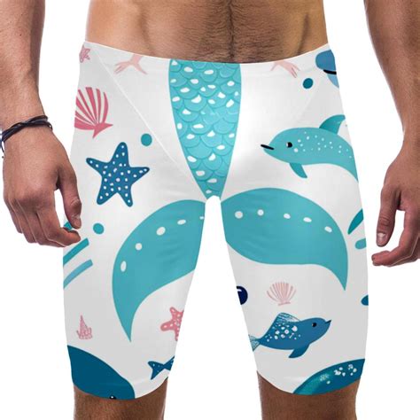 Mens Swim Briefs Mens Jammers For Swimming Mermaid Cartoon Turtle