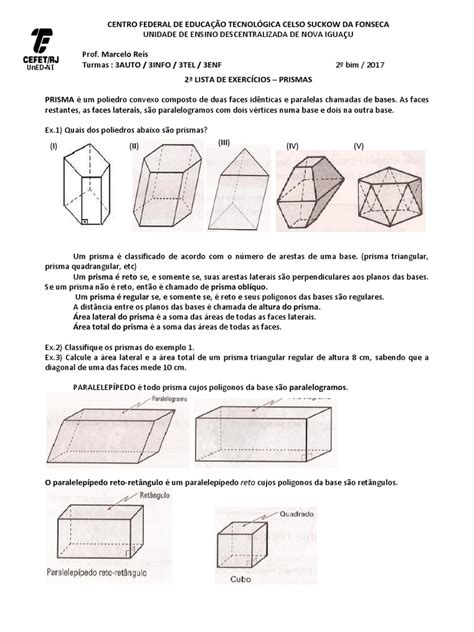Prismas e Paralelepípedos: Exercícios Resolvidos | PDF